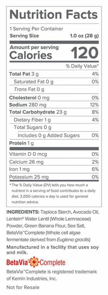 Popped Superfood Crisps Nutritional Facts 
